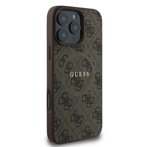 Husa pentru iPhone 16 Pro, 4G Ring Classic Logo MagSafe, Guess, Maro - 1 | YEO