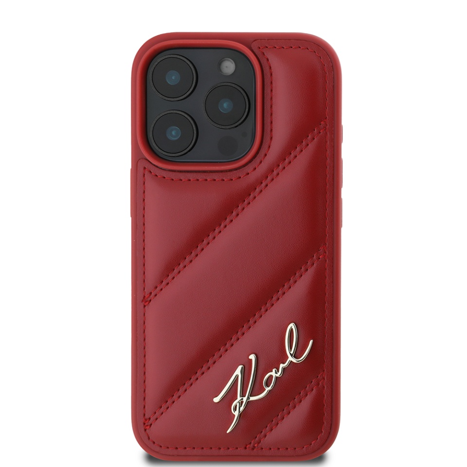 Husa pentru iPhone 16 Pro, Diagonal Quilted Script, Karl Lagerfeld - Rosu - 1 | YEO