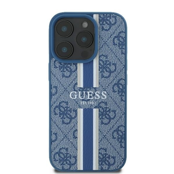 Husa pentru iPhone 16 Pro, Guess, Hardcase 4G Printed Stripes MagSafe, Albastru - 2 | YEO