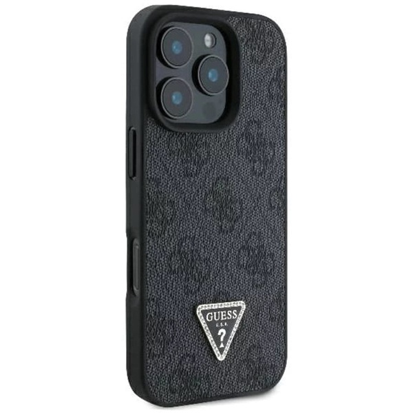 Husa pentru iPhone 16 Pro, Guess, Leather 4G Triangle Strass, Negru - 3 | YEO