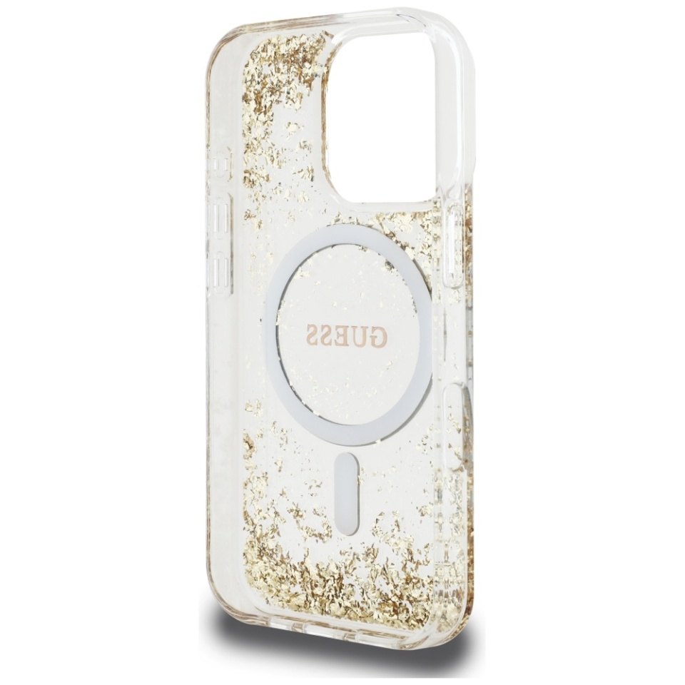 Husa pentru iPhone 16 Pro, Hardcase Resin Bottom Glitter MagSafe, Guess - Auriu - 3 | YEO