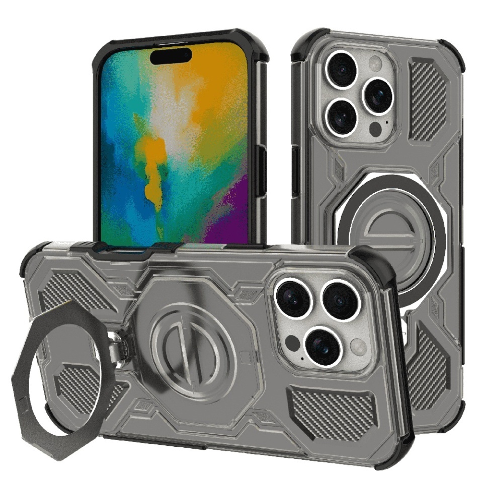 Husa pentru iPhone 16 Pro Max, Antisoc, SKYDDAR INOVATION, Carbon Shield PRO, Magsafe, set cu sticker, Fumuriu