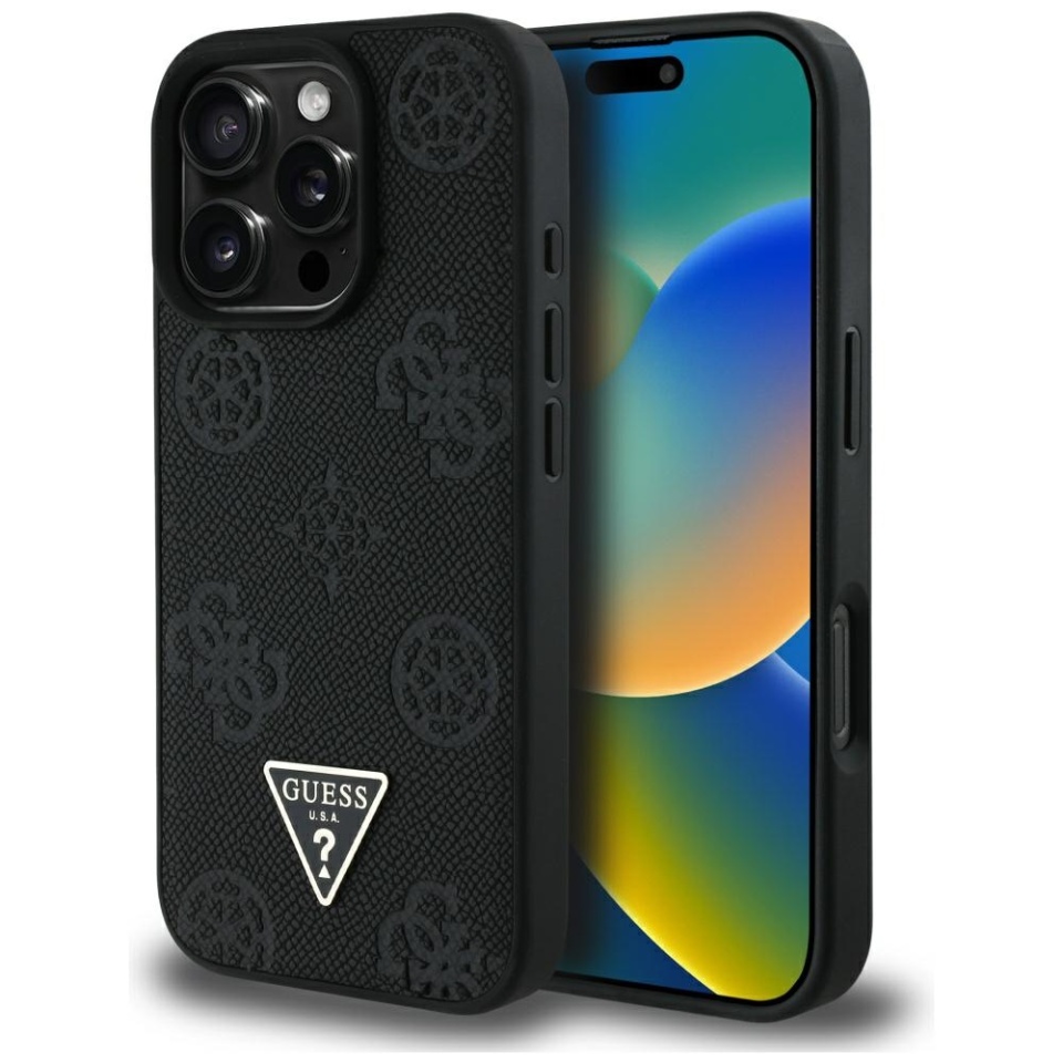 Husa pentru iPhone 16 Pro Max, Grained Triangle, Guess, Negru