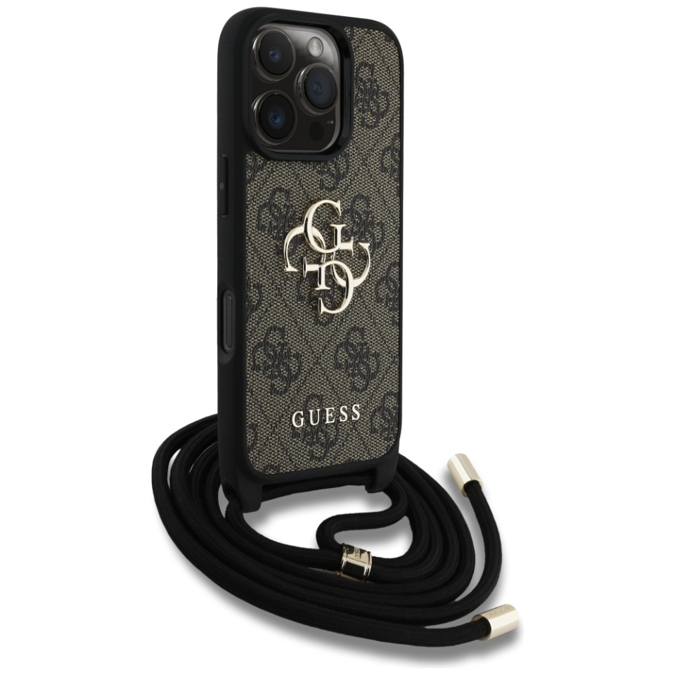 Husa pentru iPhone 16 Pro Max, Guess Hardcase 4G Big Logo with Cord Strap, Protectie Slim, Compatibila, Maro - 2 | YEO