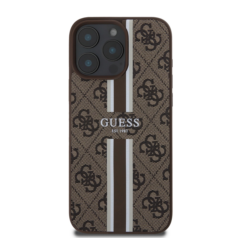 Husa pentru iPhone 16 Pro Max, Guess, Hardcase 4G Printed Stripes MagSafe, Maro - 2 | YEO