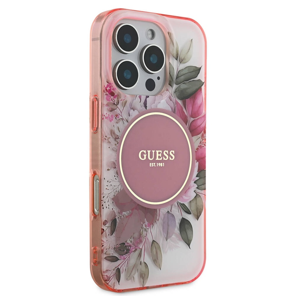 Husa pentru iPhone 16 Pro Max, IML Flower & Tonal Circle MagSafe, Guess - Roz - 3 | YEO