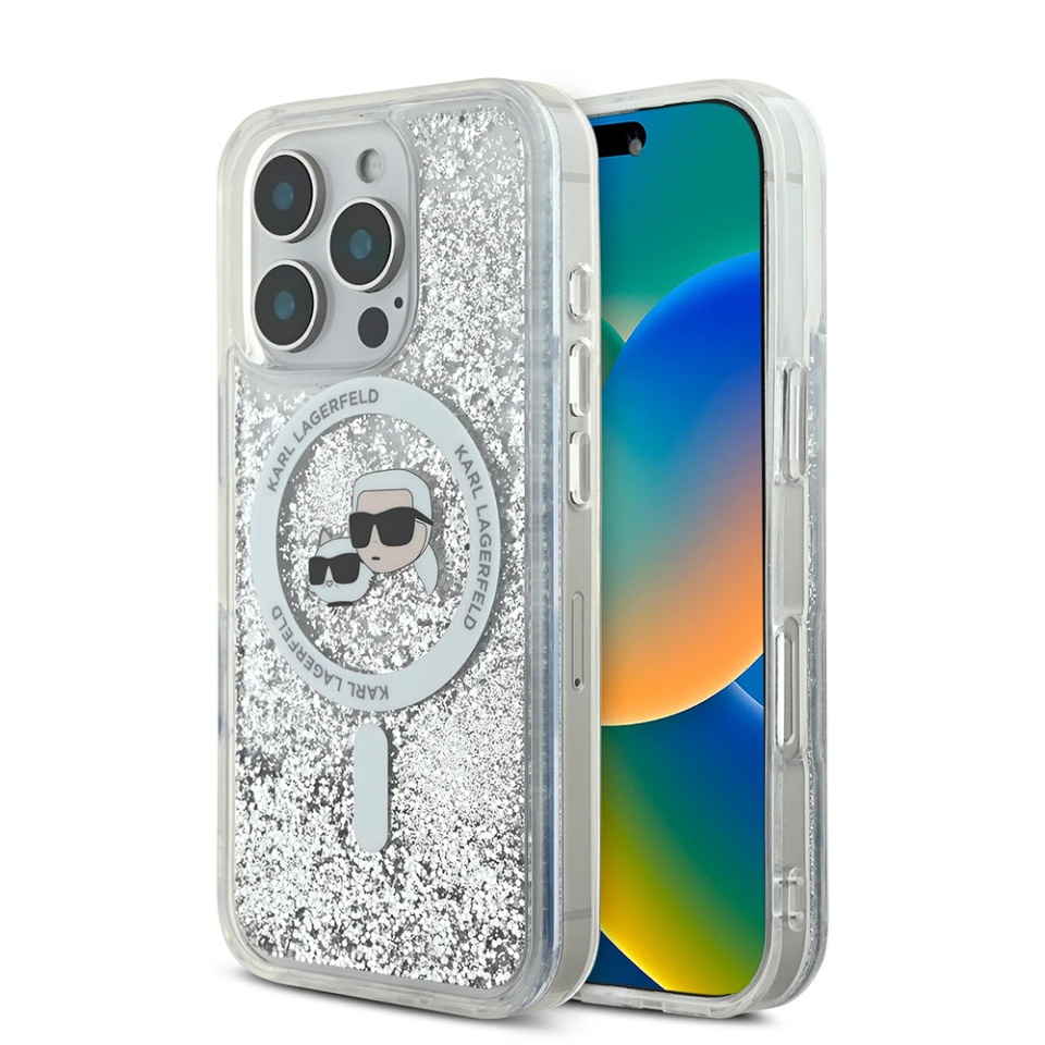 Husa pentru iPhone 16 Pro Max, Liquid Glitter MagSafe, Karl Lagerfeld - Transparenta