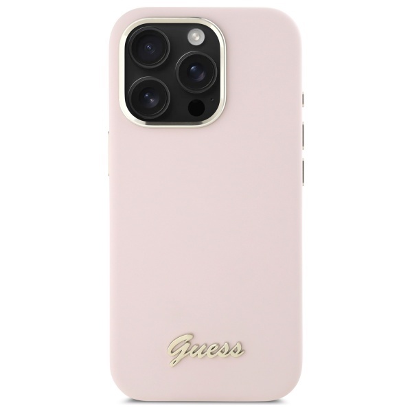 Husa pentru iPhone 16 Pro Max Silicone Script Metal Logo & Frame, Guess - Roz deschis - 5