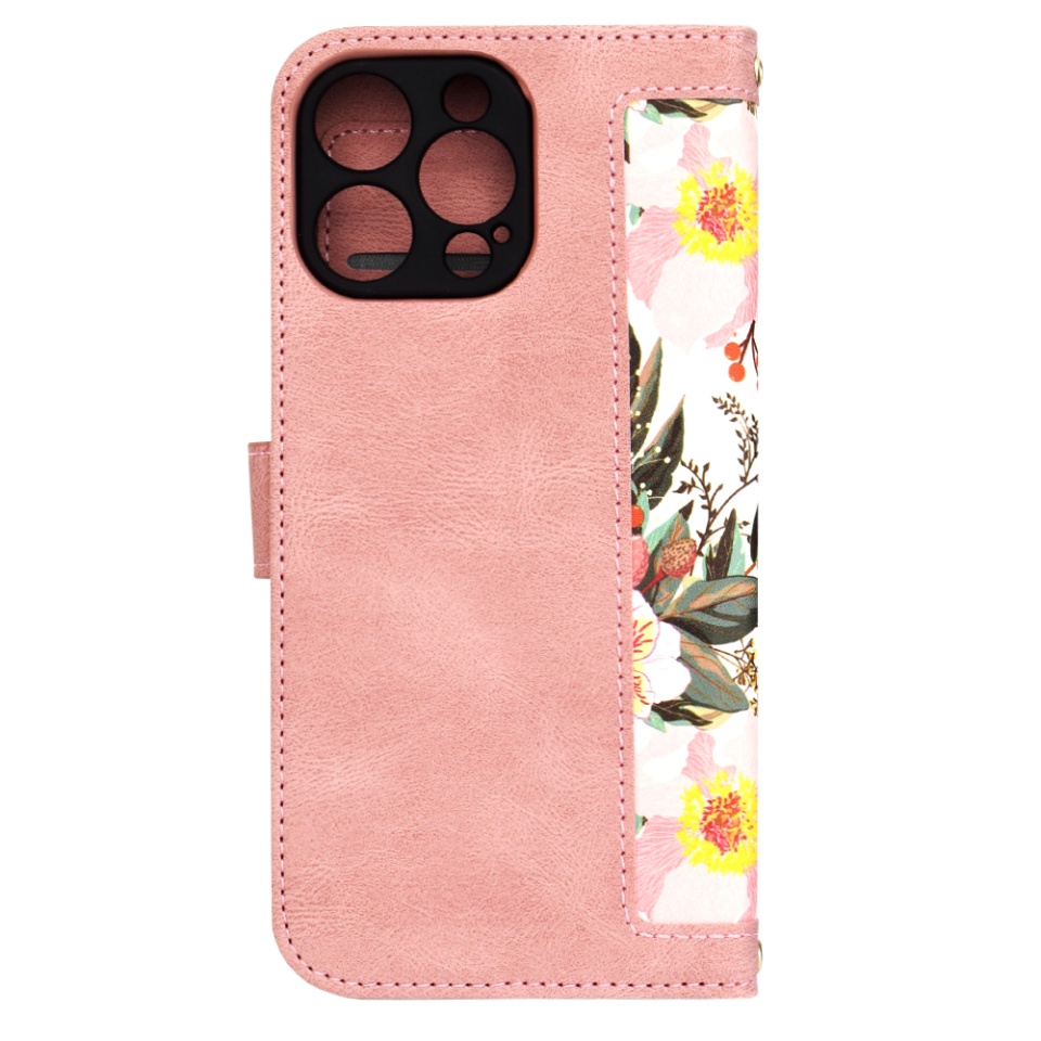 Husa pentru iPhone 16 Pro Max, SKYDDAR INNOVATION, Floral Wallet, din Piele Ecologică cu Design Floral, Protecție 360°, Stand Integrat, Buzunare pentru Carduri, Roz, set cu sticker - 1 | YEO