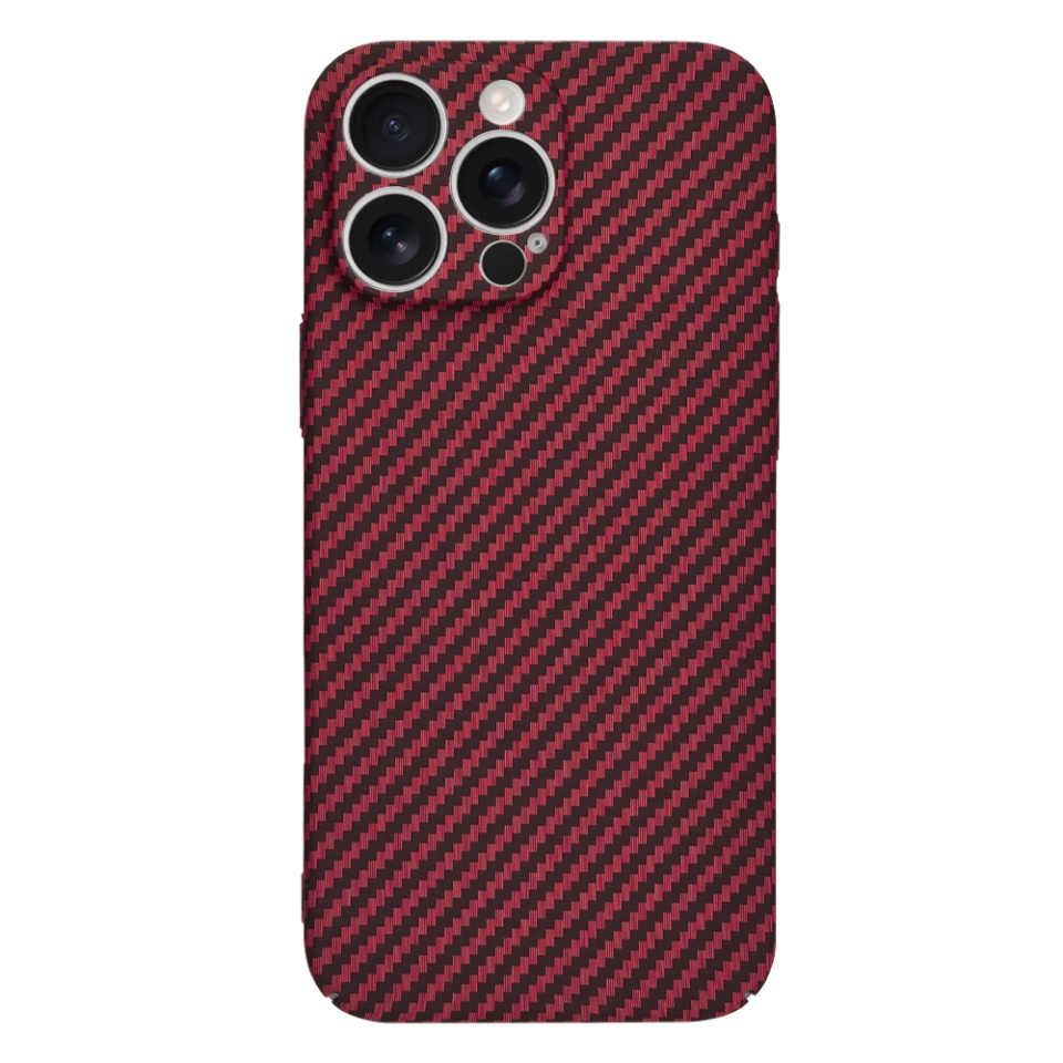 Husa pentru iPhone 16 Pro Max, SKYDDAR INNOVATION, textura carbon, Carbonite FiberShell, Rosu, set cu sticker - 2 | YEO