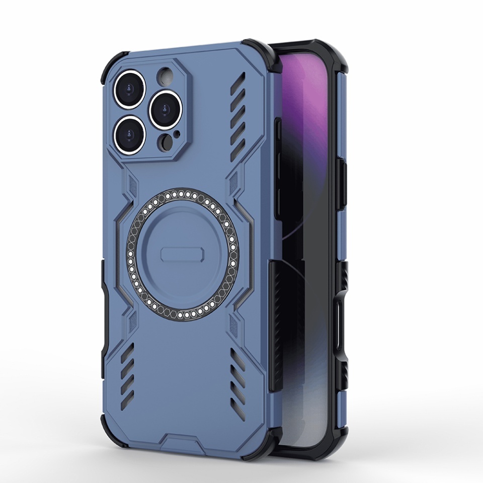 Husa pentru iPhone 16 Pro Max, SKYDDAR INOVATION, ArmorMag, Magsafe, set cu sticker, Albastru