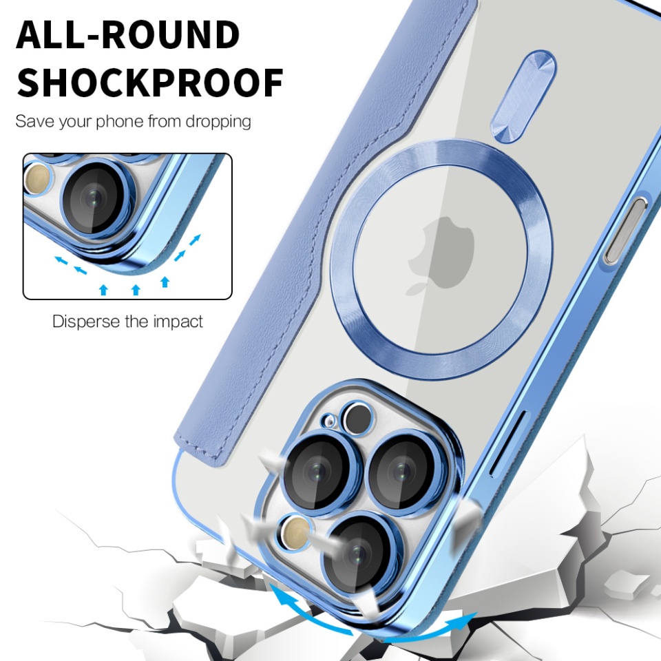 Husa pentru iPhone 16 Pro Max tip carte, SKYDDAR INOVATION, SmartMag Book, Magsafe, RFiD, Suport Carduri, set cu sticker, Bleu - 3 | YEO