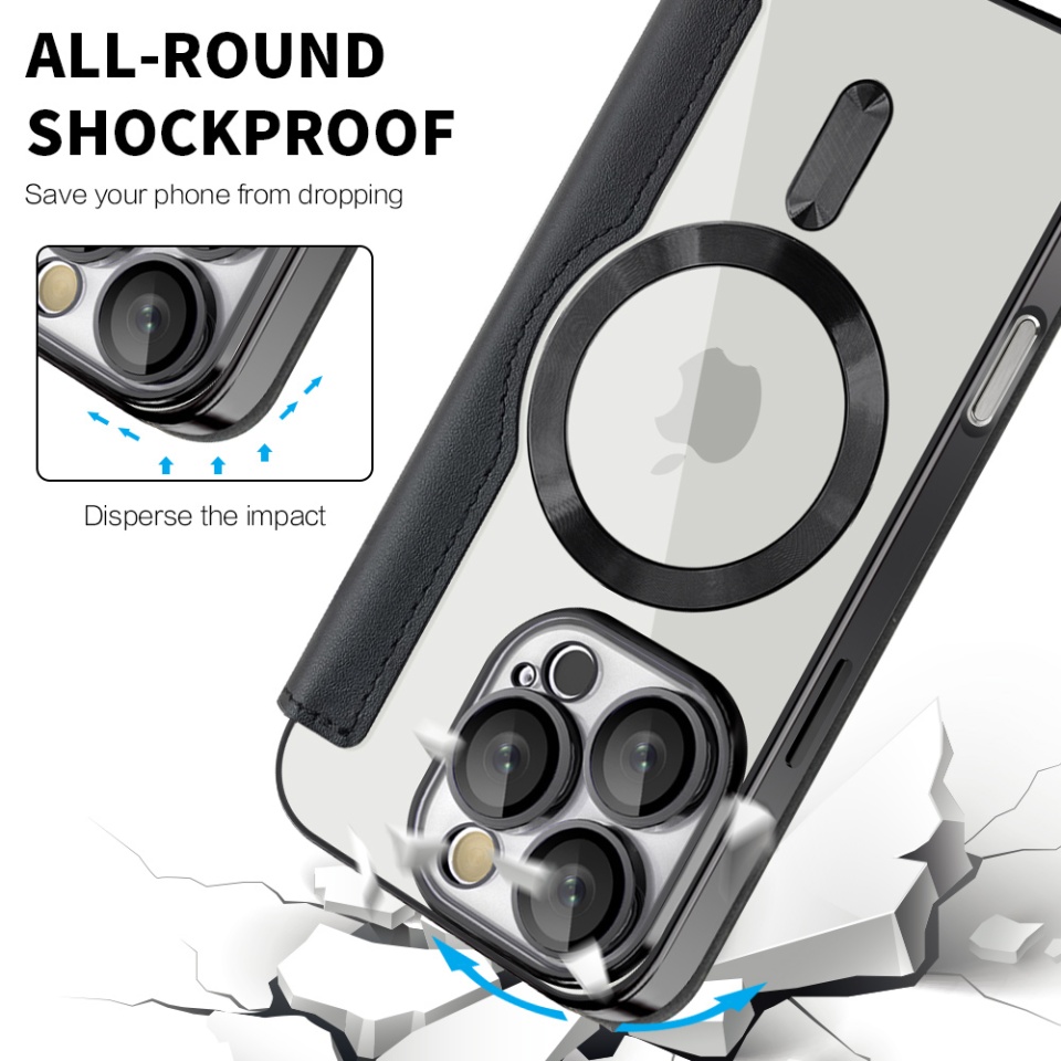 Husa pentru iPhone 16 Pro Max tip carte, SKYDDAR INOVATION, SmartMag Book, Magsafe, RFiD, Suport Carduri, set cu sticker, Negru - 3 | YEO