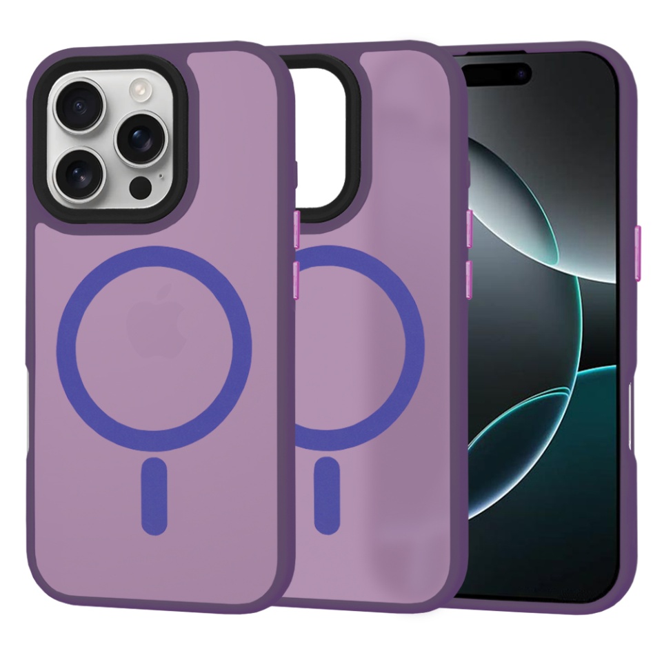 Husa pentru iPhone 16 Pro, SKYDDAR INNOVATION, HaloFrost MagSafe, Antisoc, set cu sticker, Mov inchis