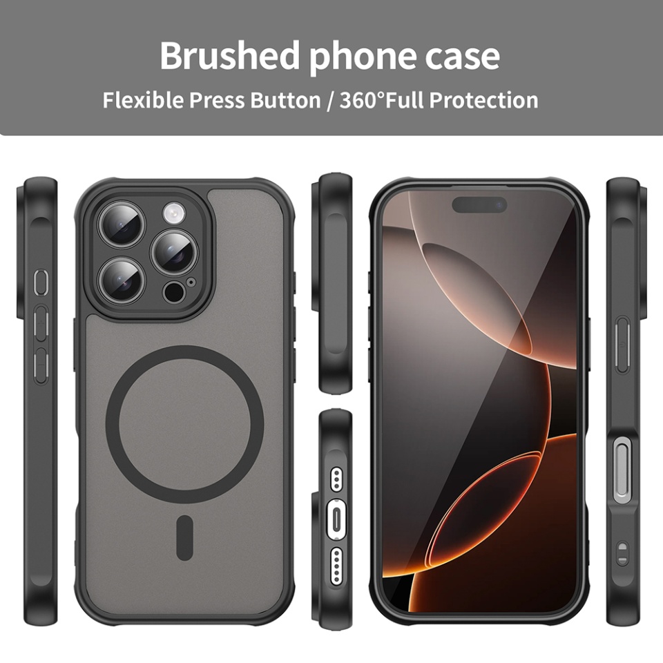 Husa pentru iPhone 16 Pro, SKYDDAR INNOVATION, HaloFrost MagSafe II, Antisoc, set cu sticker, Negru - 2 | YEO