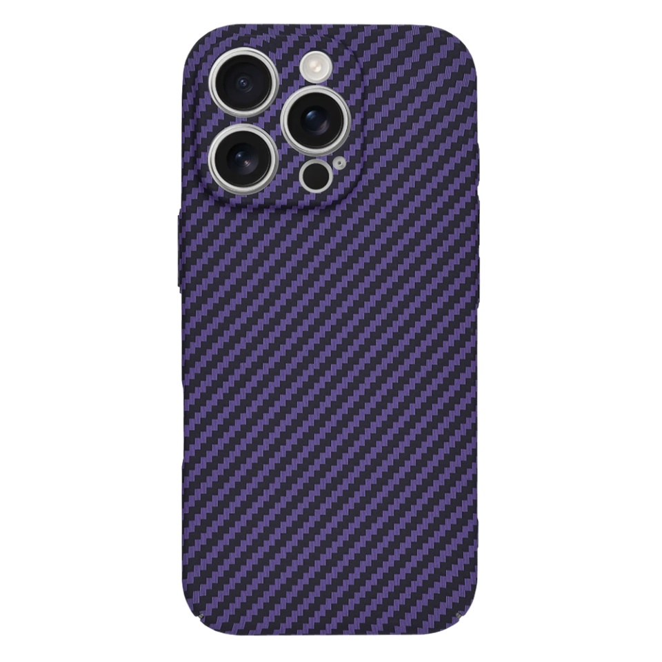 Husa pentru iPhone 16 Pro, SKYDDAR INNOVATION, textura carbon, Carbonite FiberShell, Mov, set cu sticker - 2 | YEO