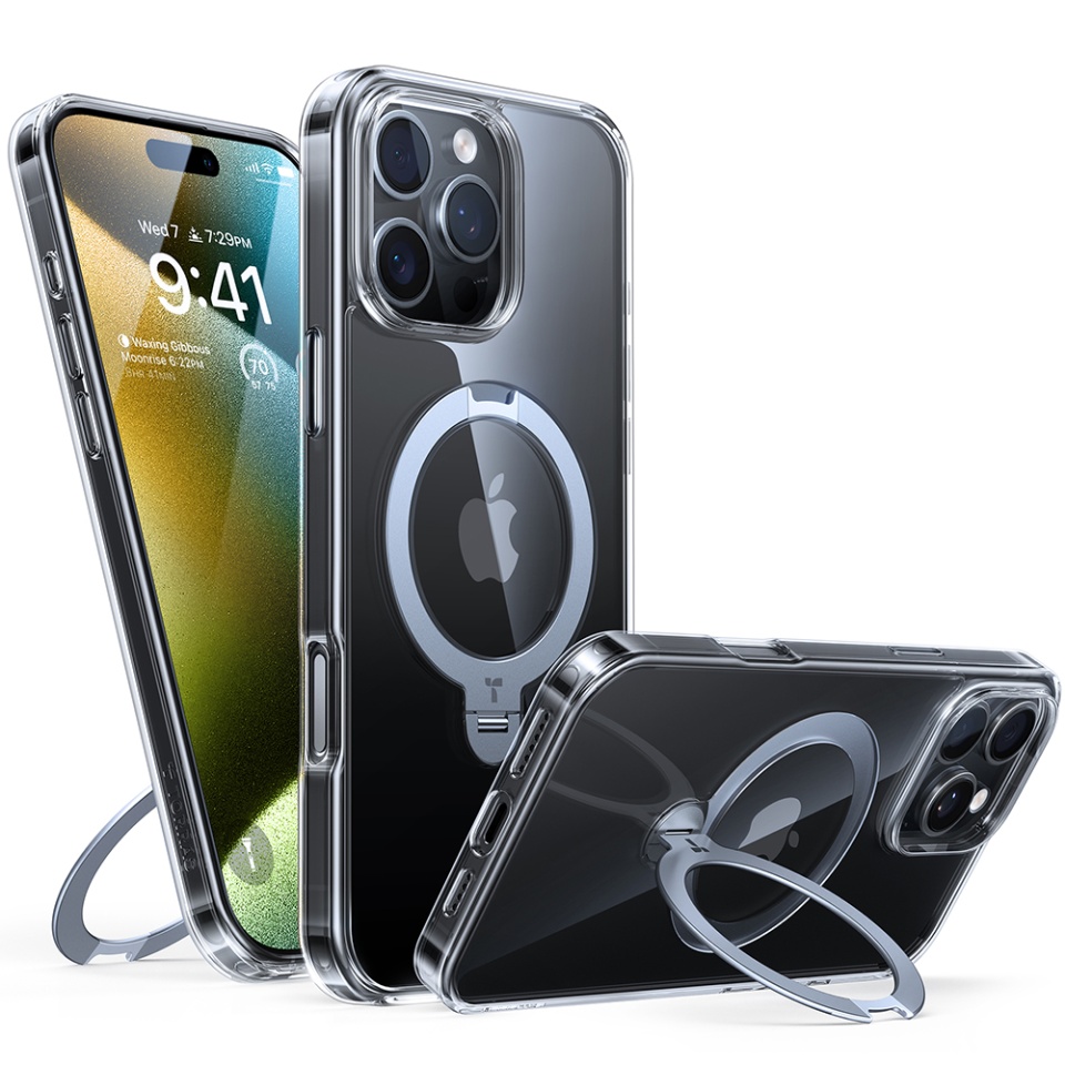 Husa pentru iPhone 16 Pro, Torras Ostand Spin MagSafe, Transparenta