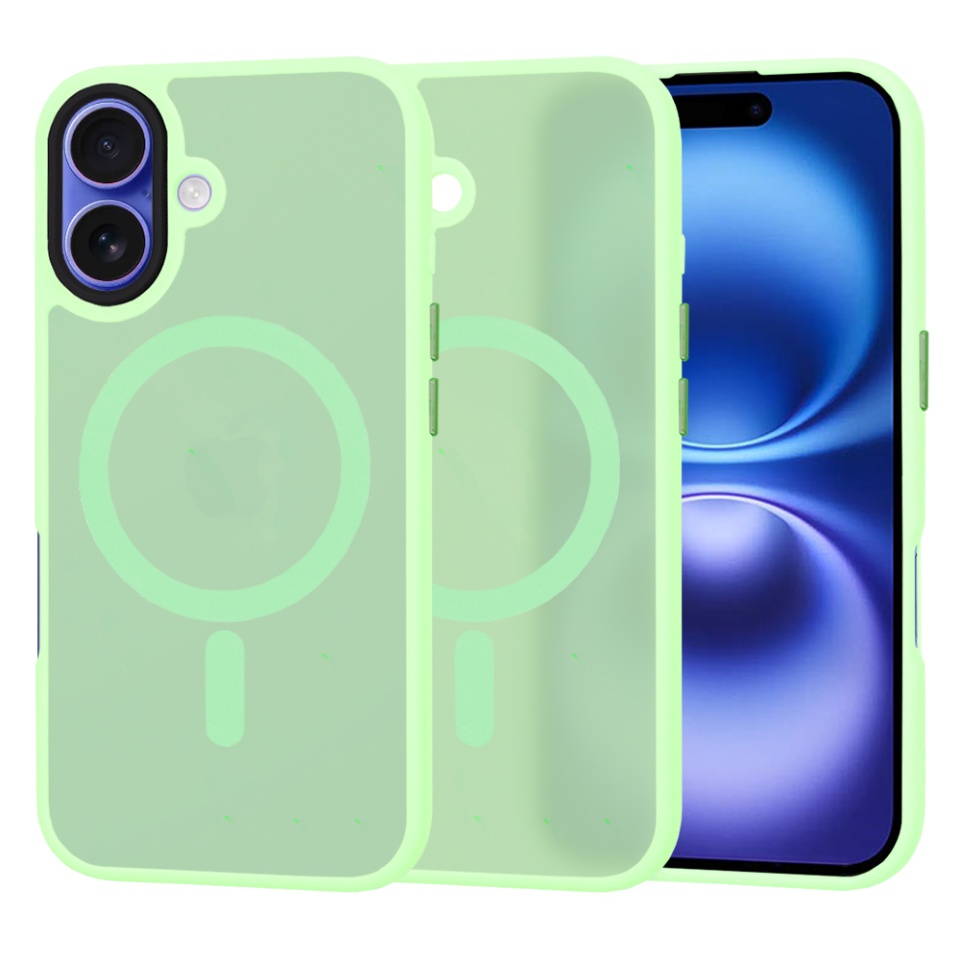 Husa pentru iPhone 16, SKYDDAR INNOVATION, HaloFrost MagSafe, Antisoc, set cu sticker, Verde deschis