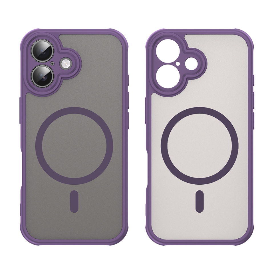 Husa pentru iPhone 16, SKYDDAR INNOVATION, HaloFrost MagSafe II, Antisoc, set cu sticker, Mov - 1 | YEO