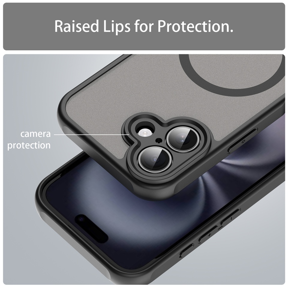 Husa pentru iPhone 16, SKYDDAR INNOVATION, HaloFrost MagSafe II, Antisoc, set cu sticker, Negru - 3 | YEO