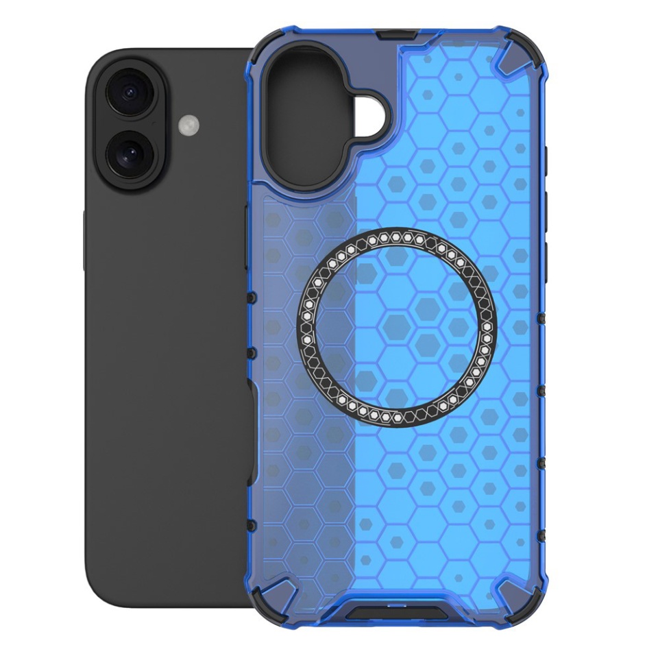 Husa pentru iPhone 16, SKYDDAR INNOVATION, HoneyComb Shield MagSafe, Antisoc, set cu sticker, Albastru - 1 | YEO