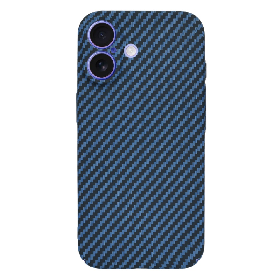 Husa pentru iPhone 16, SKYDDAR INNOVATION, textura carbon, Carbonite FiberShell, Cyan, set cu sticker - 2 | YEO