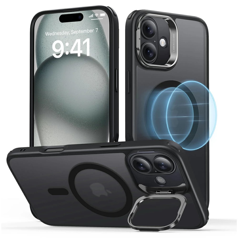 Husa pentru iPhone 16, slim MagSafe, Classic Hybrid HaloLock Kickstand ESR - Negru frost