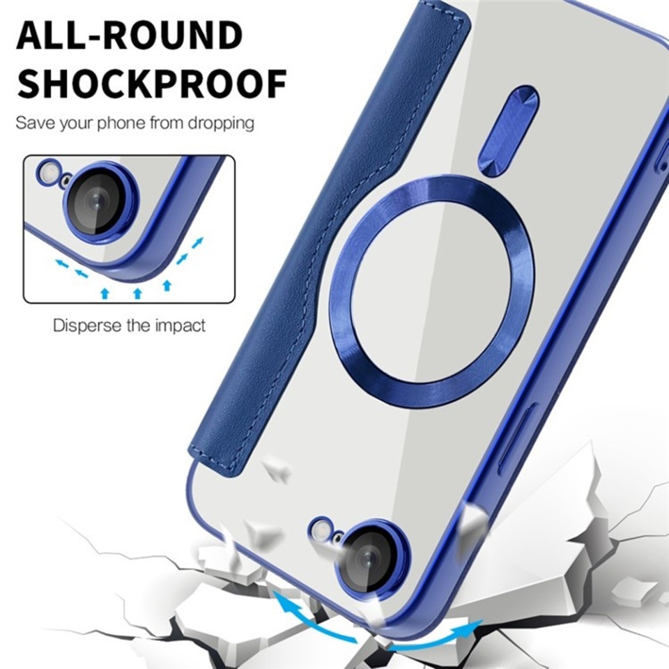 Husa pentru iPhone 16e tip carte, SKYDDAR INOVATION, SmartMag Book, Magsafe, RFiD, Suport Carduri, set cu sticker, Albastru - 2 | YEO