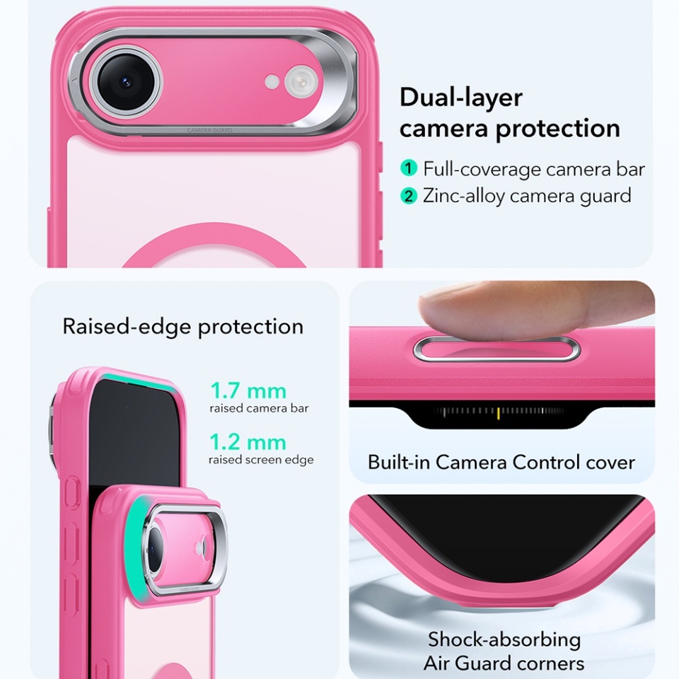 Husa pentru iPhone 17 Air, slim, ESR Classic Hybrid HaloLock Kickstand, Roz - 1 | YEO
