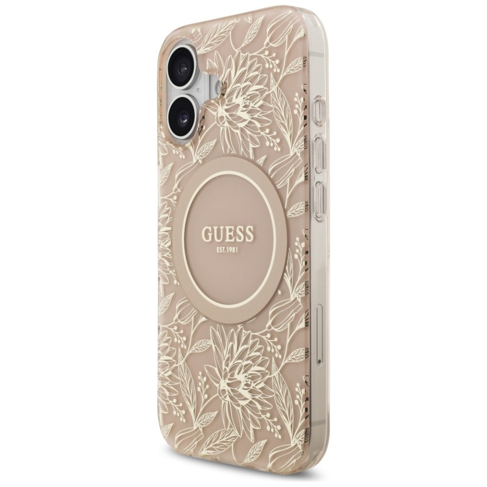 Husa pentru iPhone 17, IML Flowers with Pearl Strap MagSafe, Guess - Negru - 2 | YEO