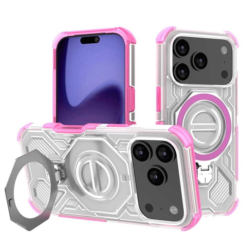 Husa pentru iPhone 17 Pro, Antisoc, SKYDDAR INOVATION, Carbon Shield PRO, Magsafe, set cu sticker, Roz