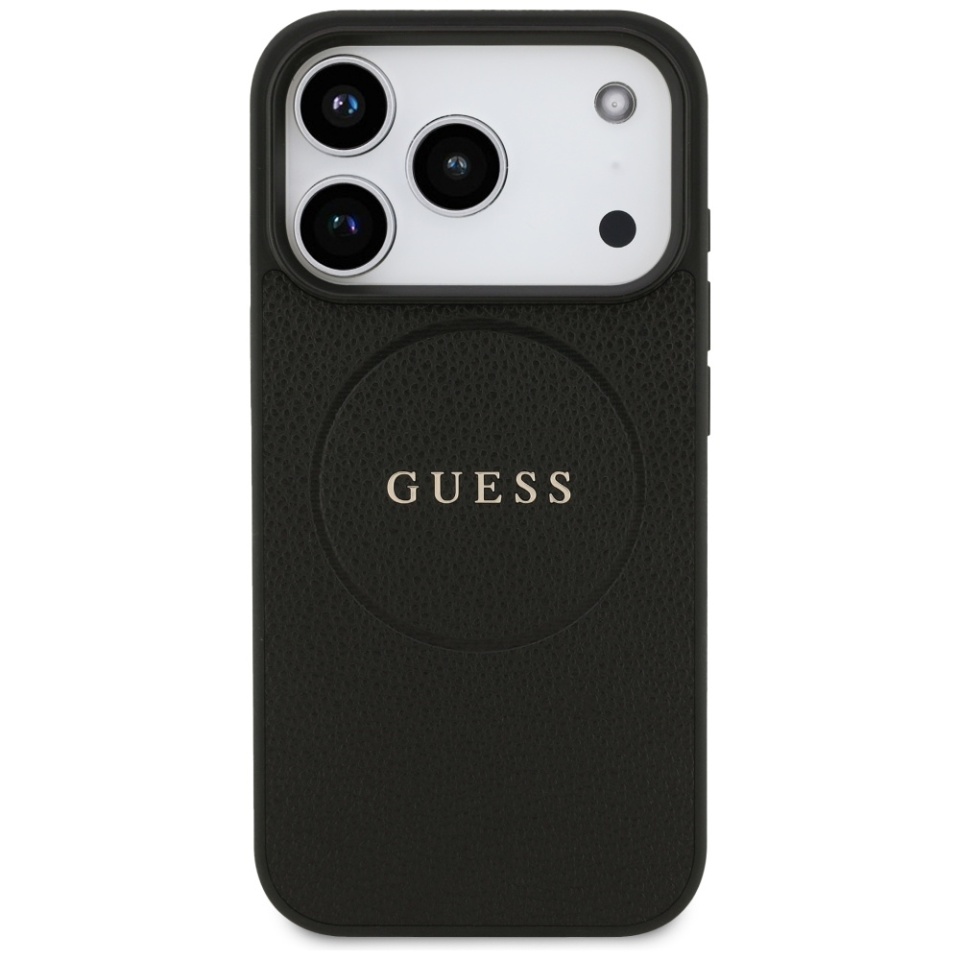Husa pentru iPhone 17 Pro, Guess Grained Gold Ring MagSafe, Negru - 2 | YEO