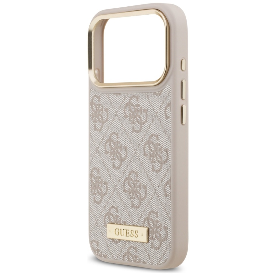 Husa pentru iPhone 17 Pro, Guess, Hardcase 4G Logo Plate MagSafe, Roz - 3 | YEO