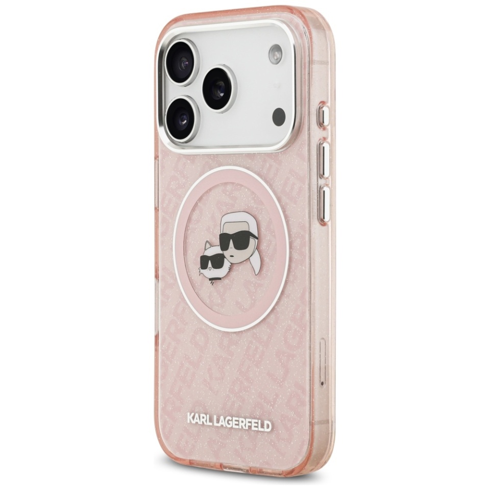 Husa pentru iPhone 17 Pro, IML Glitter K&C Heads Logo MagSafe, Clear Mono Karl&Choupette - 1 | YEO