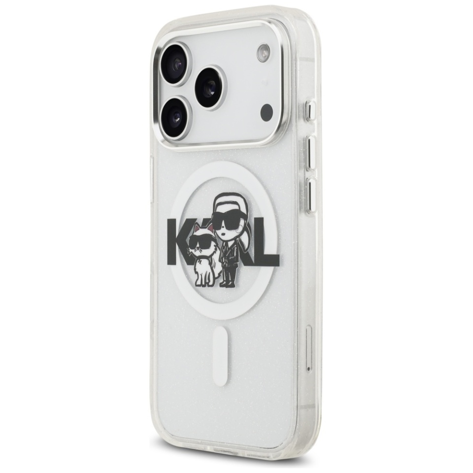 Husa pentru iPhone 17 Pro, IML Glitter K&C Heads Logo MagSafe, Clear Mono Karl&Choupette - 3 | YEO