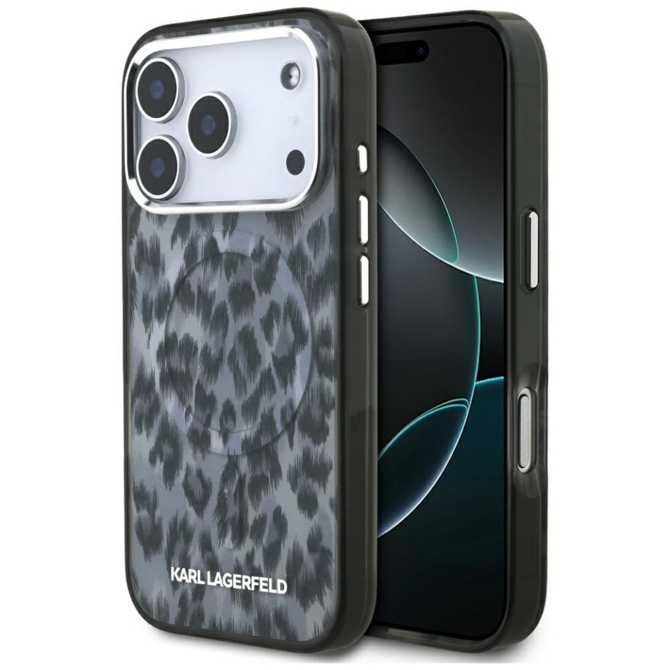 Husa pentru iPhone 17 Pro, IML Glitter K&C Heads Logo MagSafe, Clear Mono Karl&Choupette