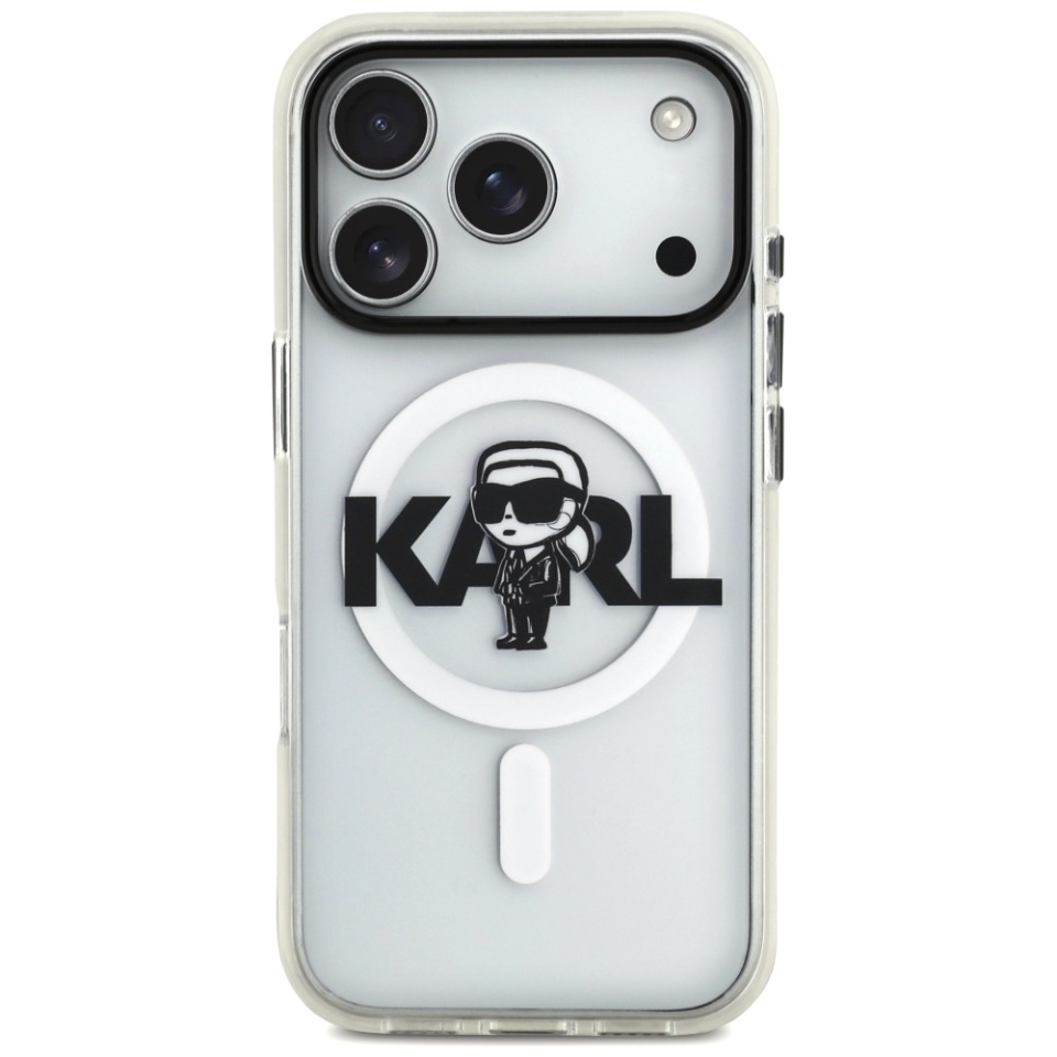 Husa pentru iPhone 17 Pro, IML Glitter K&C Heads Logo MagSafe, Clear Mono Karl&Choupette - 1 | YEO