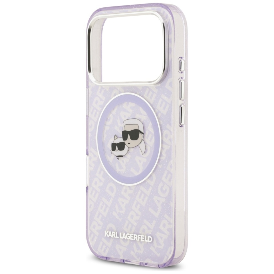 Husa pentru iPhone 17 Pro, IML Glitter K&C Heads Logo MagSafe, Clear Mono Karl&Choupette - 3 | YEO