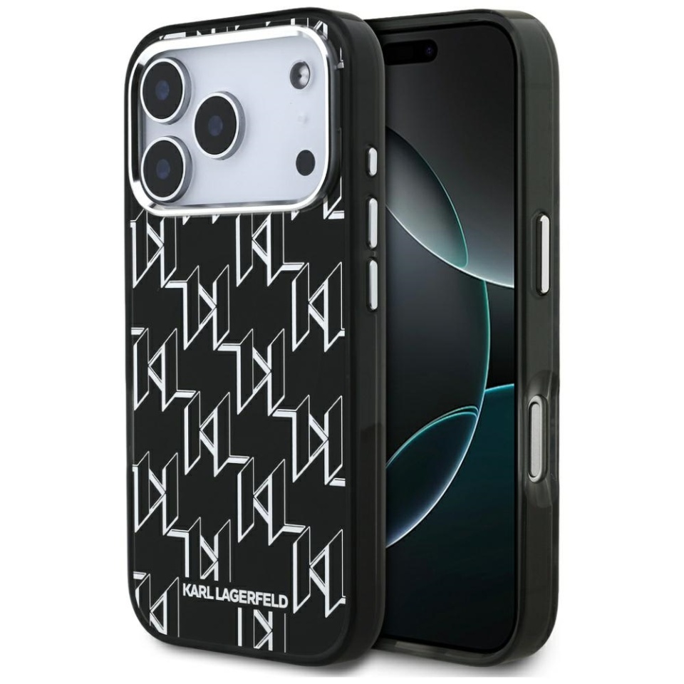 Husa pentru iPhone 17 Pro, IML Glitter K&C Heads Logo MagSafe, Clear Mono Karl&Choupette