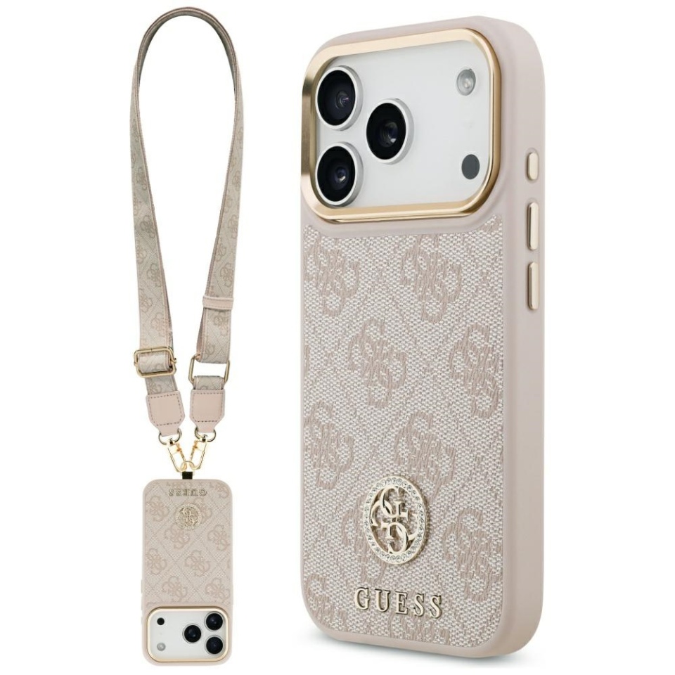 Husa pentru iPhone 17 Pro Max, 4G Strass Logo with Big Strap Metal Button MagSafe, Protectie Slim, Roz