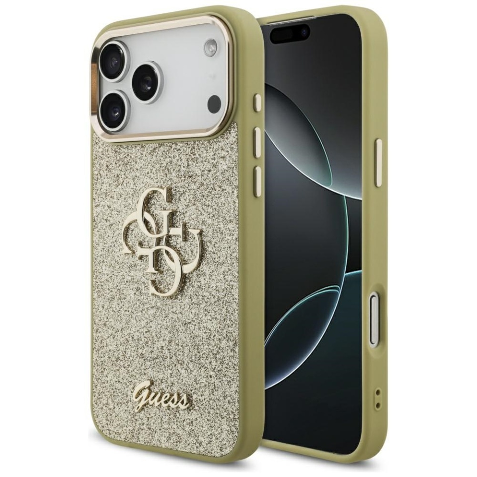 Husa pentru iPhone 17 Pro Max, Glitter Fixed Big 4G, Protectie Slim, Guess, Auriu