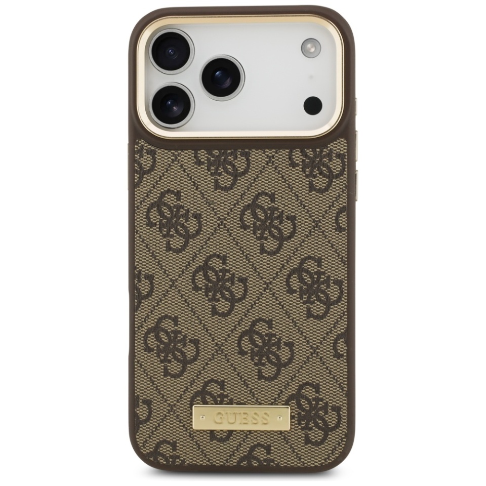 Husa pentru iPhone 17 Pro Max, Guess, Hardcase 4G Logo Plate MagSafe, Maro - 1 | YEO