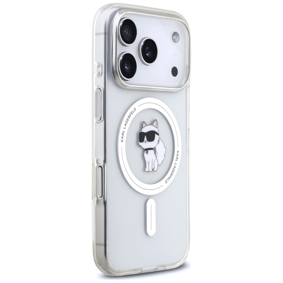 Husa pentru iPhone 17 Pro Max, IML Glitter K&C Heads Logo MagSafe, Clear Mono Karl&Choupette - 5