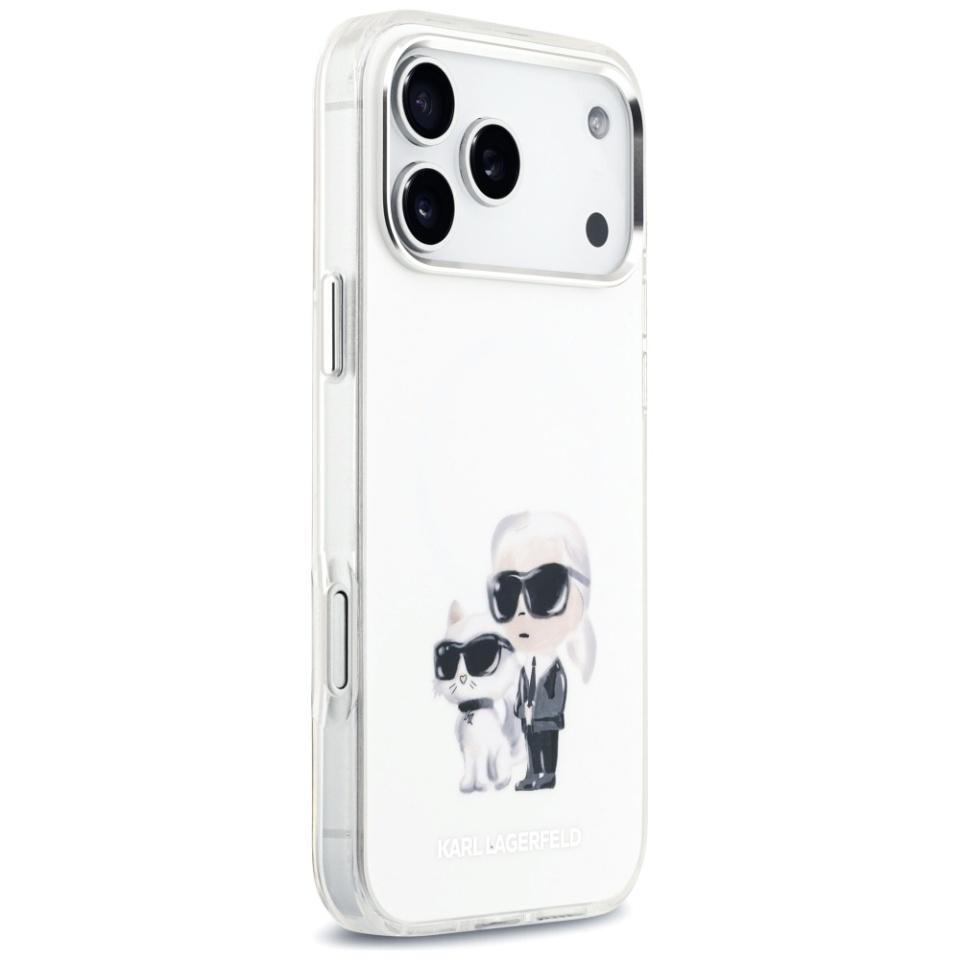 Husa pentru iPhone 17 Pro Max, IML Glitter K&C Heads Logo MagSafe, Clear Mono Karl&Choupette - 1 | YEO