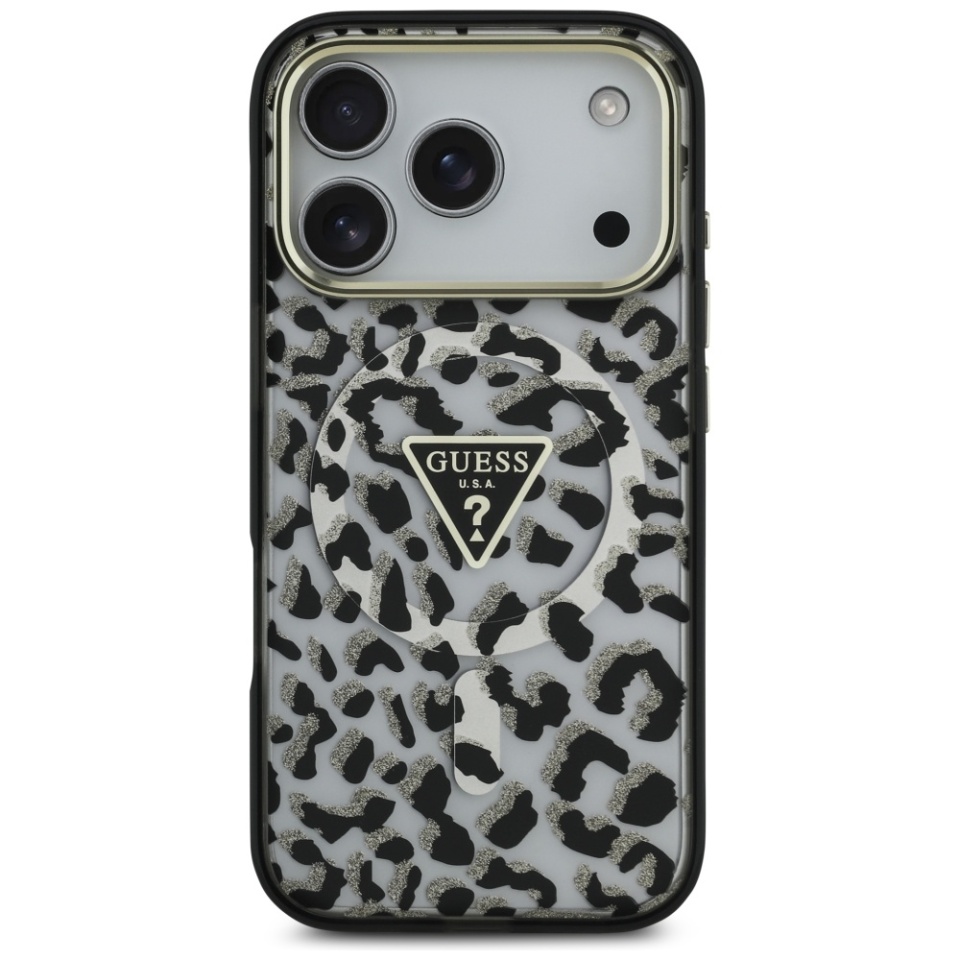 Husa pentru iPhone 17 Pro Max, Leopard Glitter MagSafe, Guess, Negru - 2 | YEO