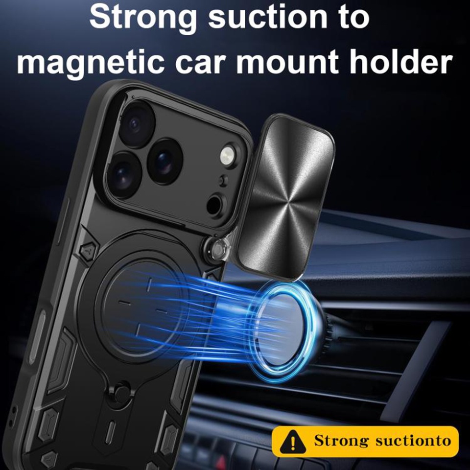 Husa pentru iPhone 17 Pro Max, SKYDDAR INNOVATION, CamGuard Pro, Inel Magnetic, Protectie Camera, set cu sticker, Negru - 3 | YEO