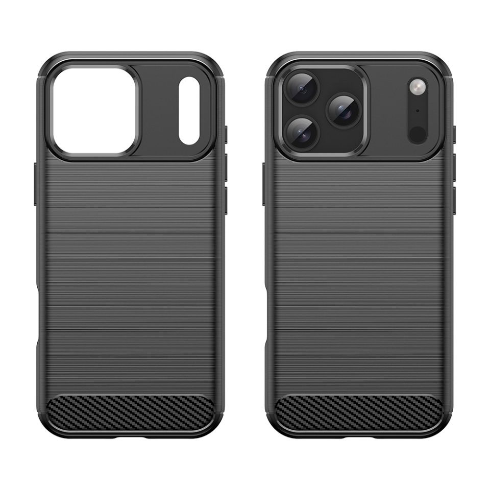 Husa pentru iPhone 17 Pro Max, SKYDDAR INNOVATION, Carbon Silicone, din Silicon Slim, cu textura Fibra Carbon, set cu sticker, Negru - 1 | YEO