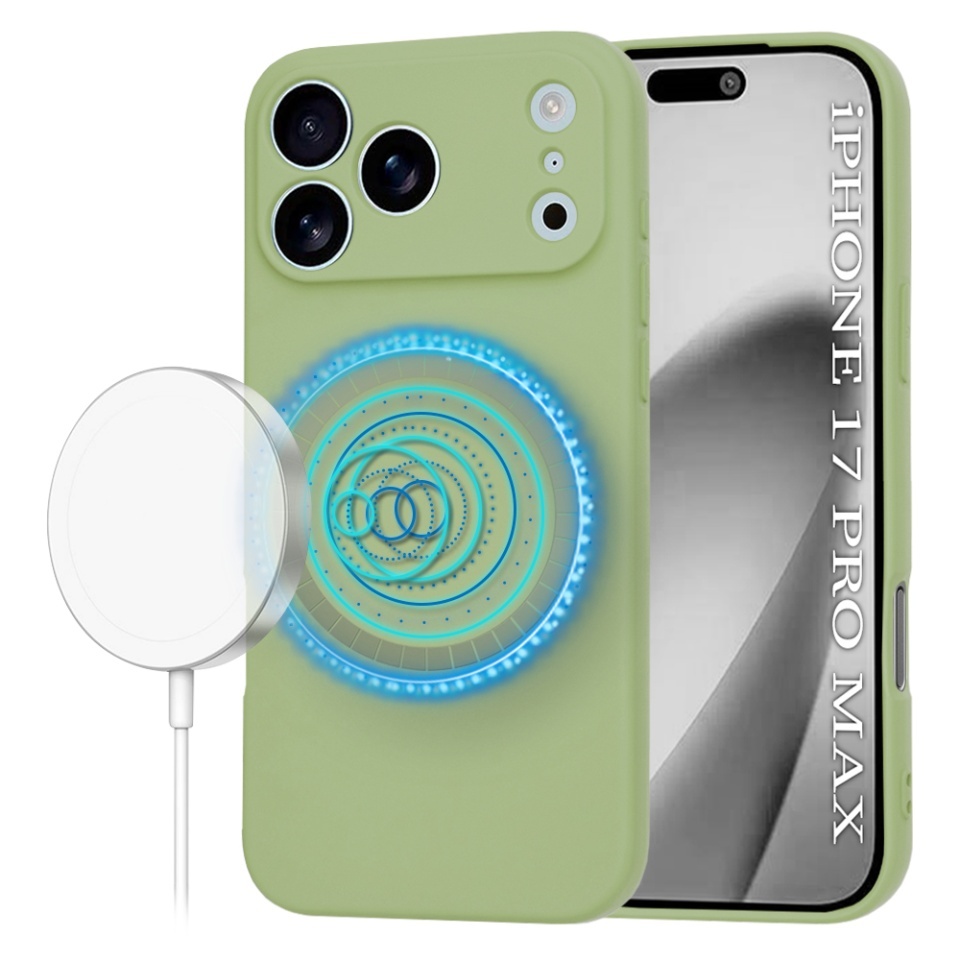 Husa pentru iPhone 17 Pro Max, SKYDDAR INNOVATION, din Silicon Catifelat, SoftFlex Magsafe, set cu sticker, Verde