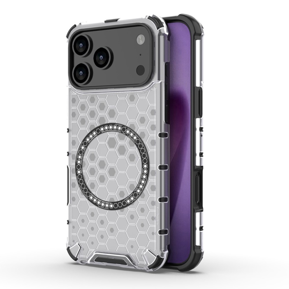 Husa pentru iPhone 17 Pro Max, SKYDDAR INNOVATION, HoneyComb Shield MagSafe, Alb, set cu sticker