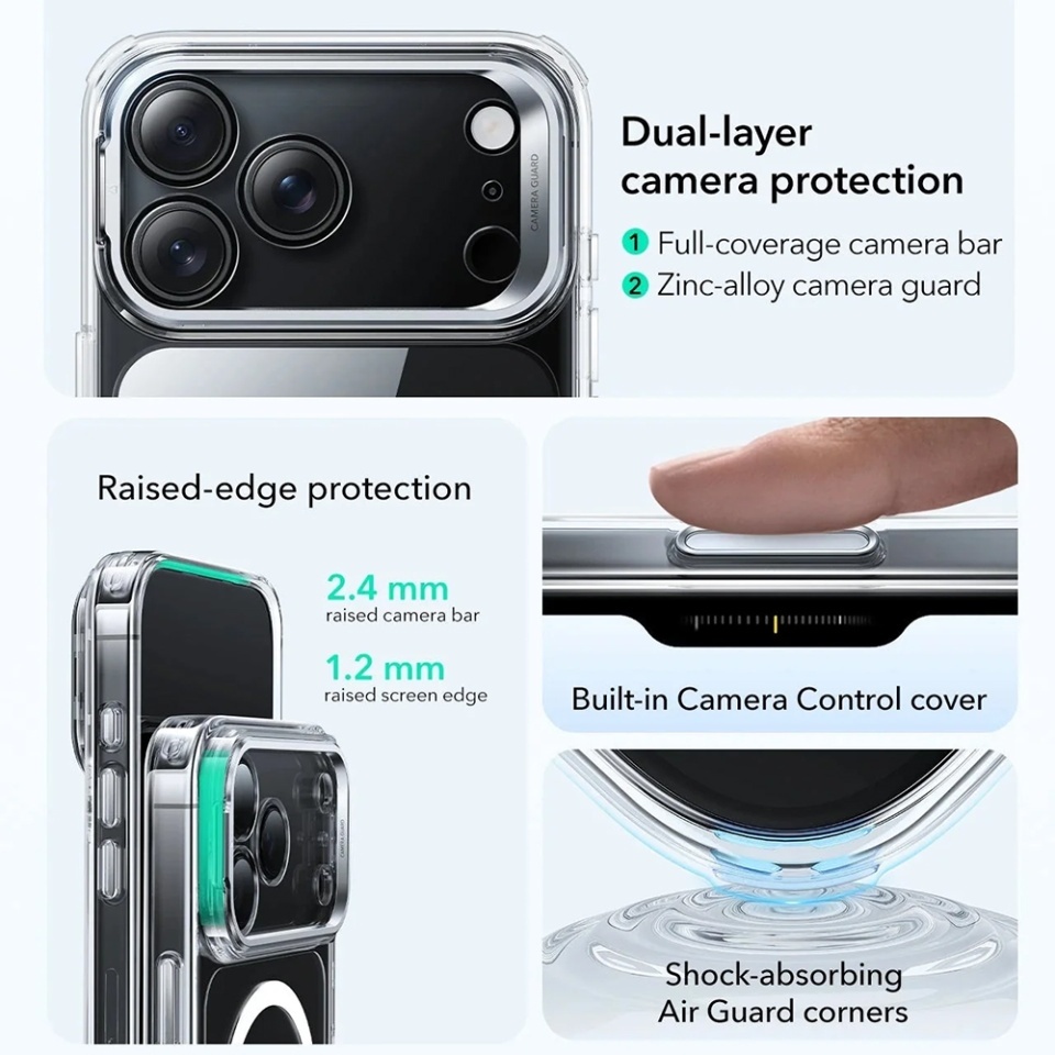 Husa pentru iPhone 17 Pro Max, slim, ESR Classic Hybrid HaloLock Kickstand, Transparenta - 3 | YEO